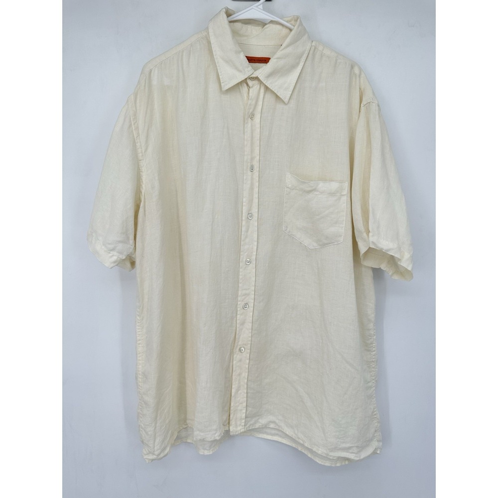 Martin Gordon 100% Linen Shirt XL Ivory Button Up Short Sleeve Coastal Resort